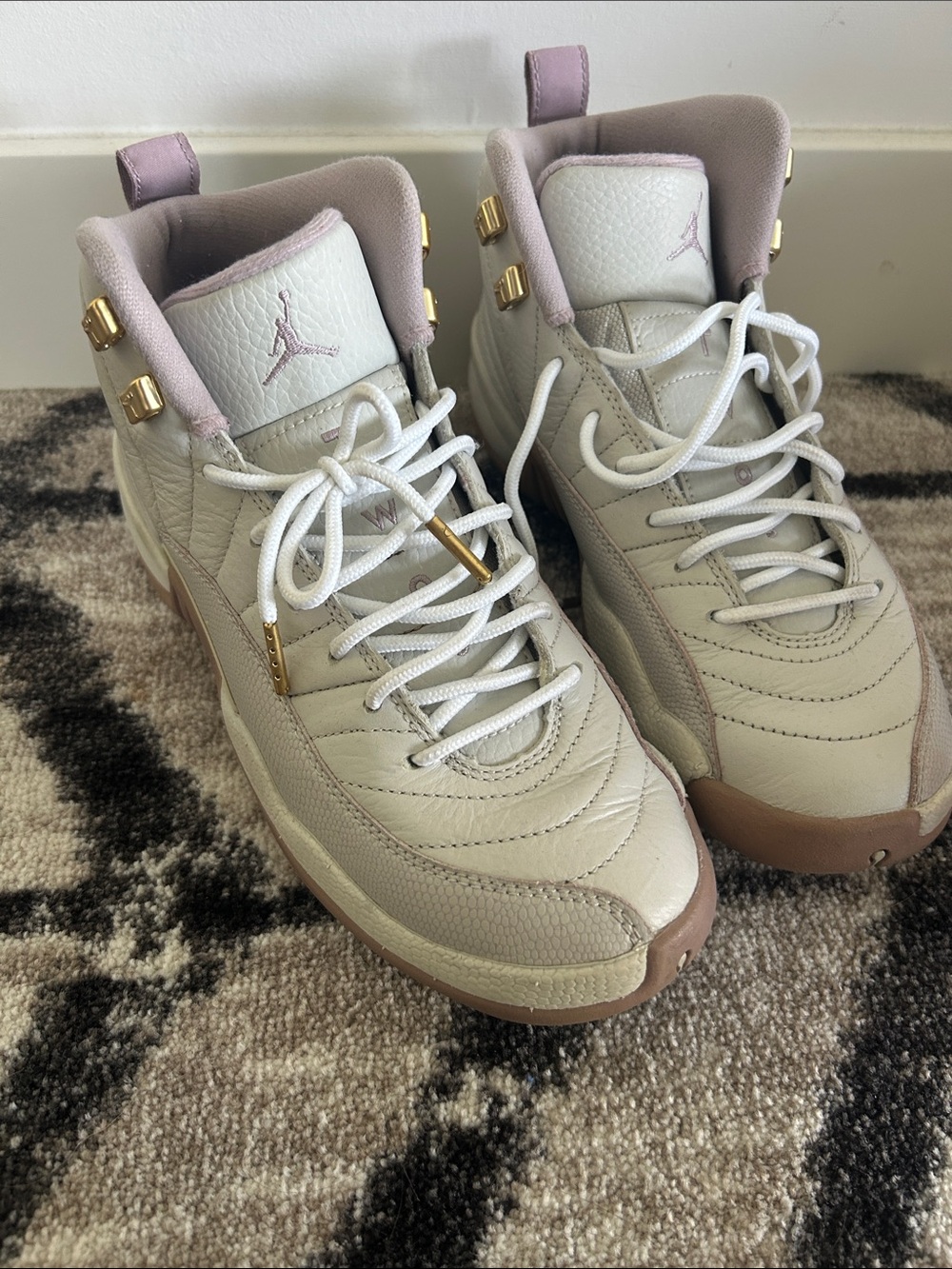 Jordan Women's Mid-Top Sneakers in Beige, Pink & Gold Accents